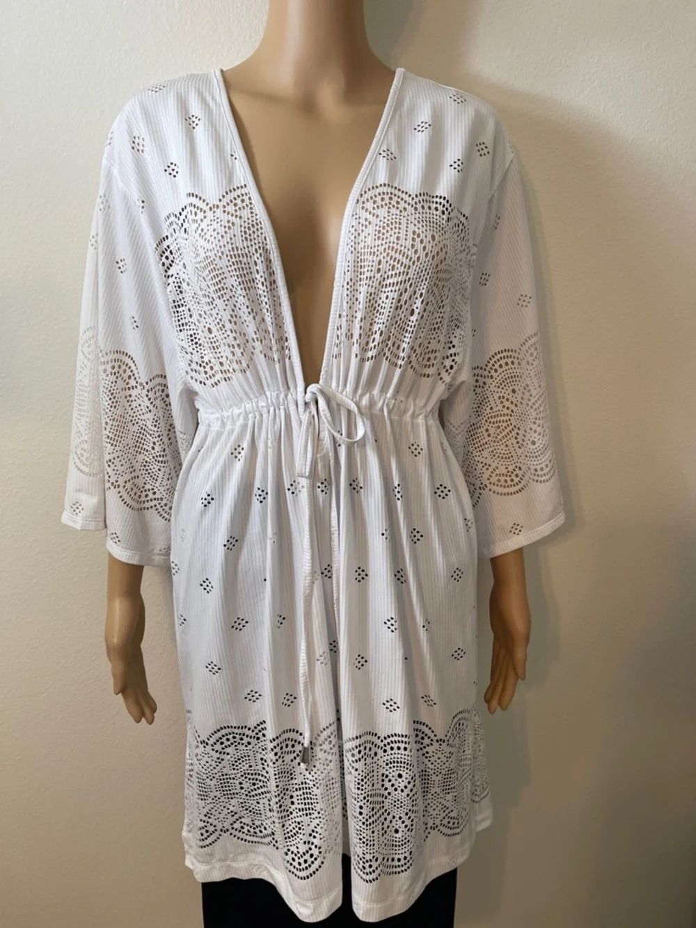 Dotti Beach Cover-Up White V-Neck Tie-Front